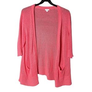 J Jill 100% Linen Open Front Cardigan Sweater Pink Nantucket Coastal Grandma 1X
